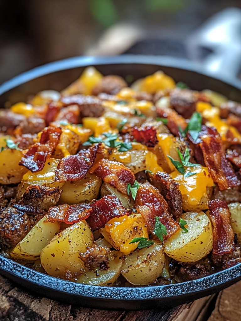 Cheesy Campfire Potatoes with Bacon & Sausage
