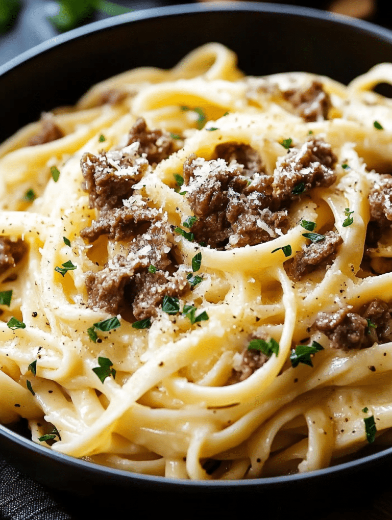 Cheesy Garlic Butter Linguine with Savory Beef