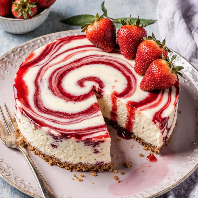 Creamy Strawberry Swirl Cheesecake