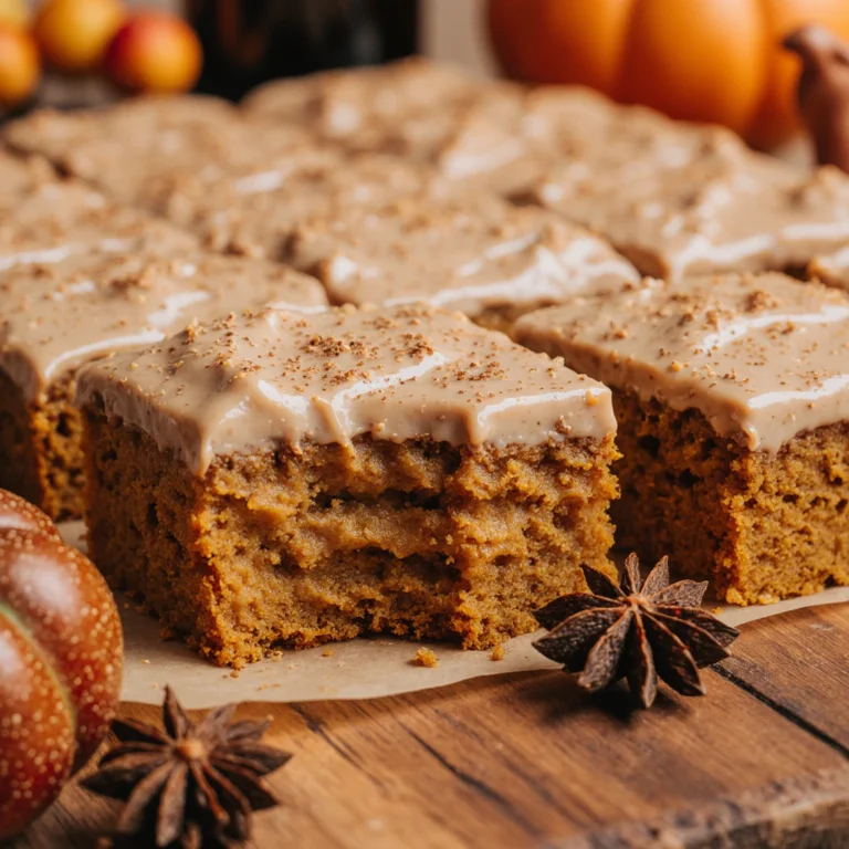 Pumpkin spice latte cake with creamy frosting, dusted with cinnamon, served as a cozy fall dessert.