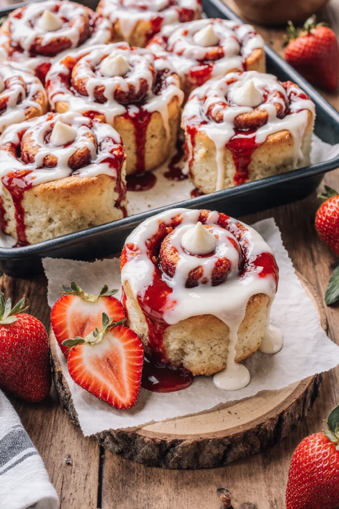 Treat yourself to these ultra-soft strawberry cheesecake cinnamon rolls—swirled with sweet berry goodness and creamy cheesecake filling in every bite!