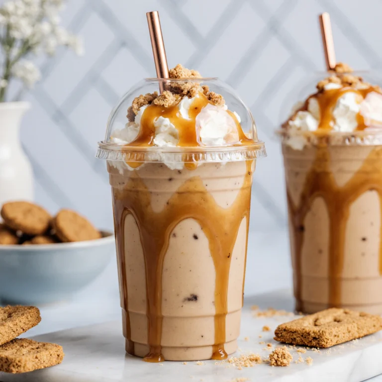 Homemade cookie butter latte topped with whipped cream and a dusting of cinnamon in a cozy coffee mug.