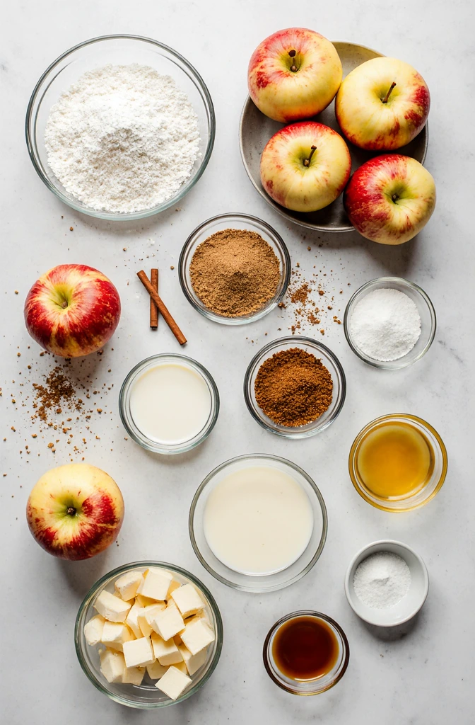 Freshly baked apple cinnamon rolls drizzled with cream cheese glaze on a rustic wooden table.
