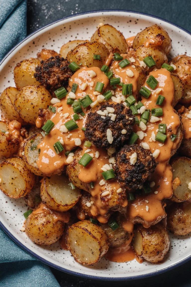 Crispy Korean potato glazed with sweet-savory sauce, served in a bowl and garnished with sesame seeds.