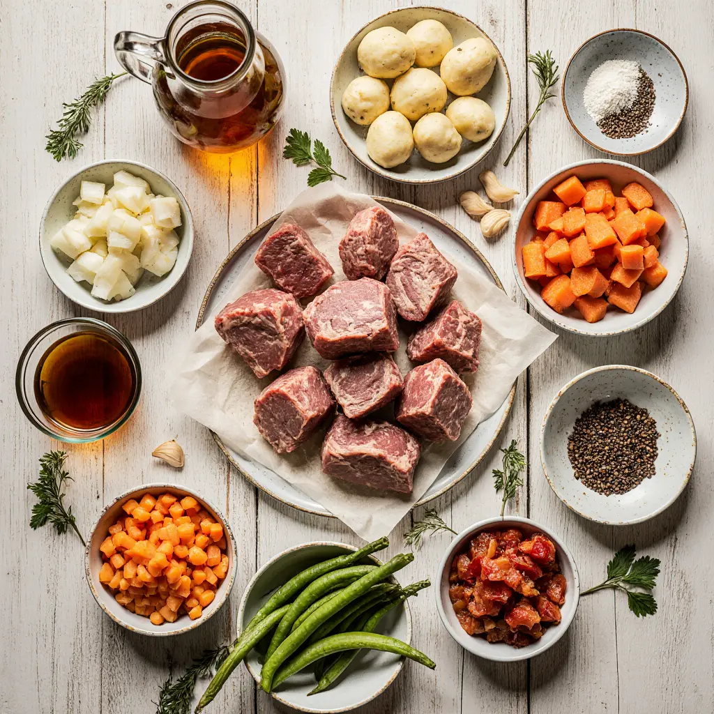 Bowl of vegetable beef soup with tender beef chunks and colorful vegetables in rich broth.