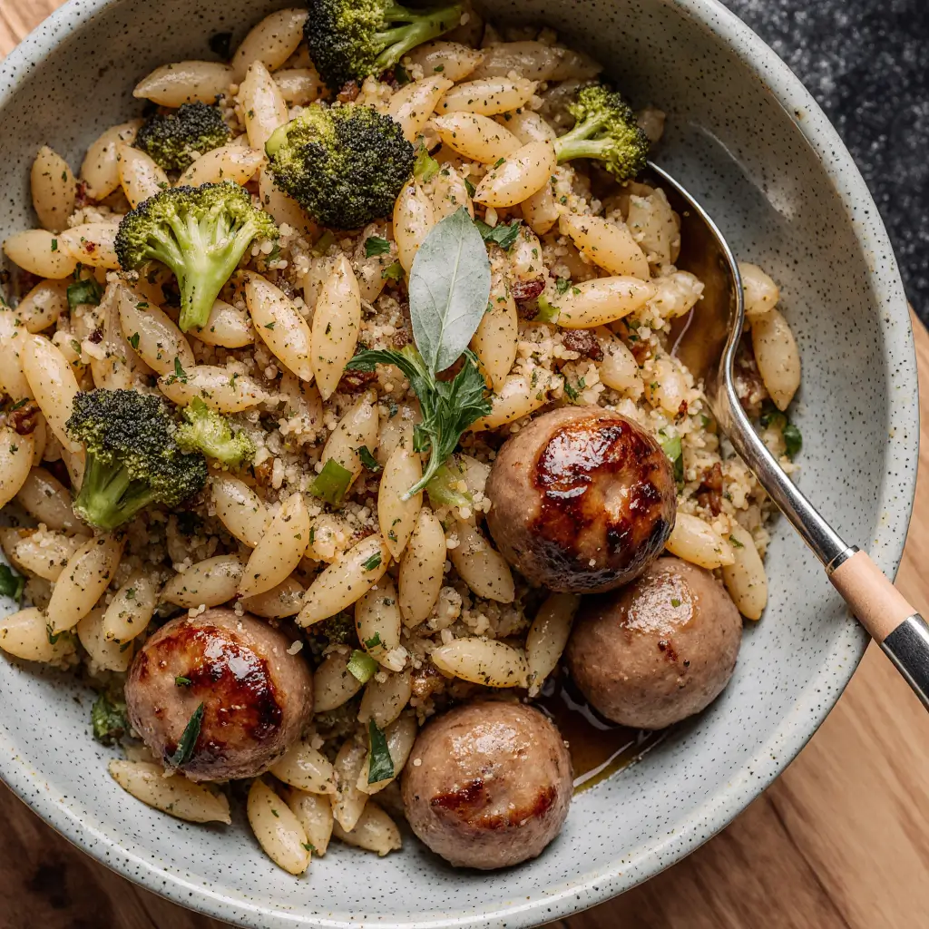 Chicken Sausage Broccoli Orzo Skillet