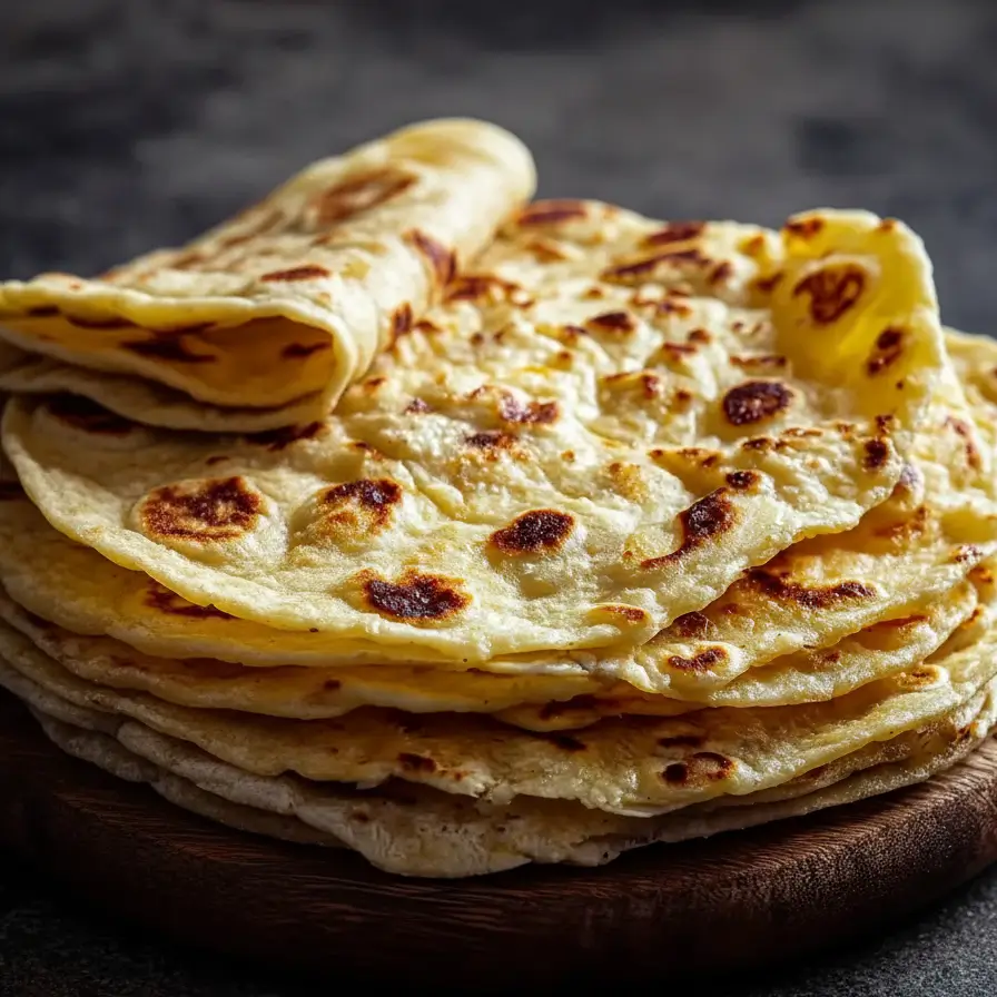 Homemade Flour Tortillas Stack of golden brown tortillas