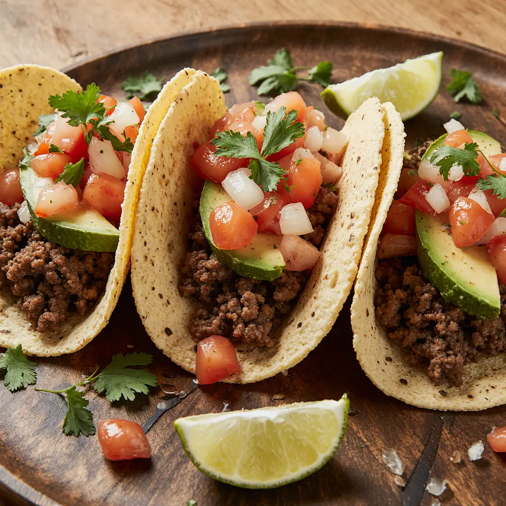 Juicy Ground Beef Tacos with Easy Fresh Pico de Gallo