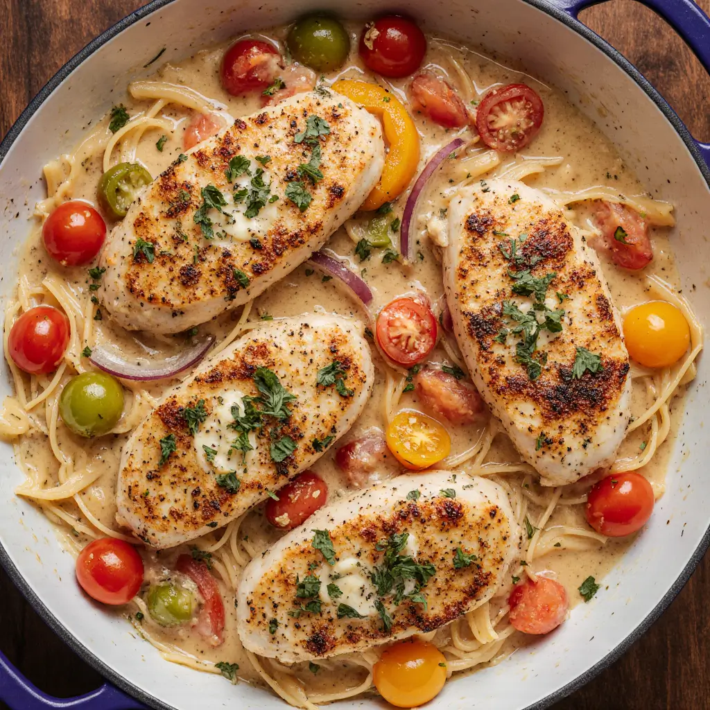 Olive Garden Chicken Scampi pasta with tomatoes
