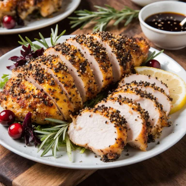 Smoked Peppercorn Turkey Breastt with herbs and garnish