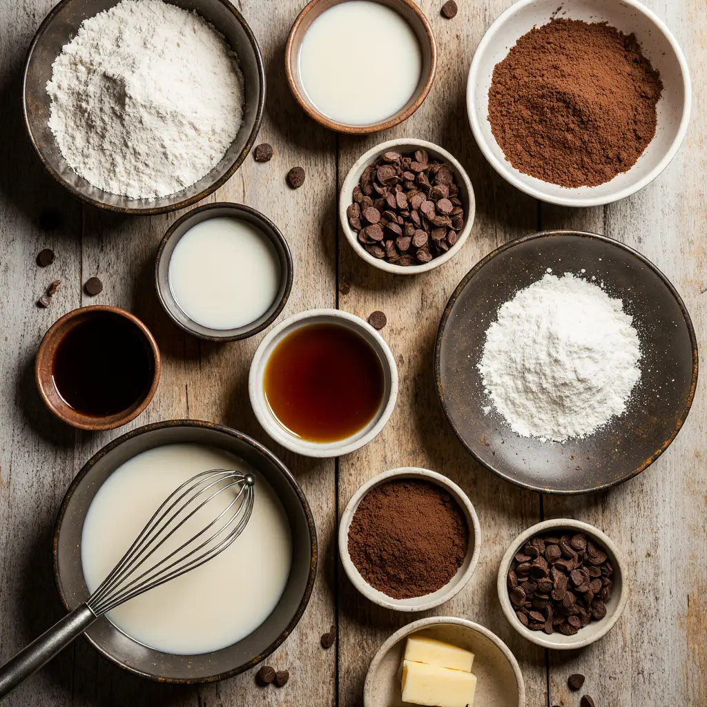 Ingredients for chocolate waffles recipe preparation