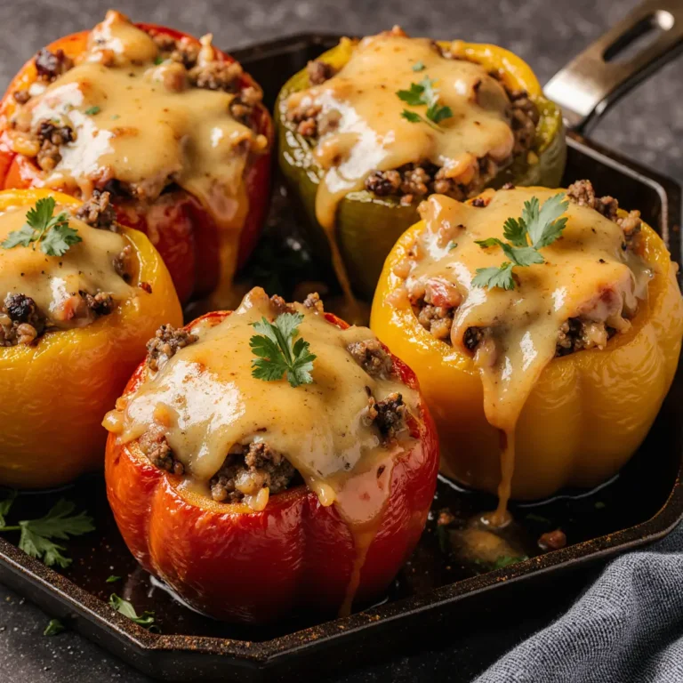 Colorful stuffed peppers with cheese