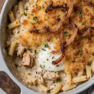 French Onion Chicken Orzo Casserole