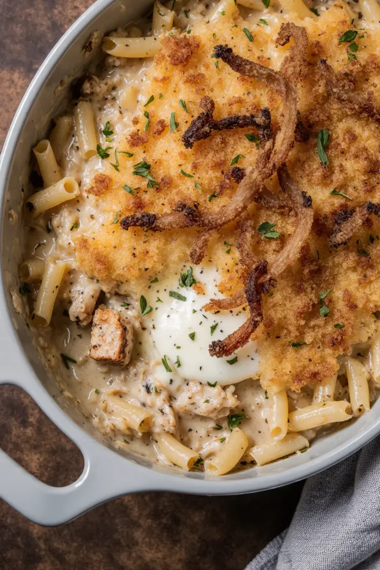 French Onion Chicken Orzo Casserole