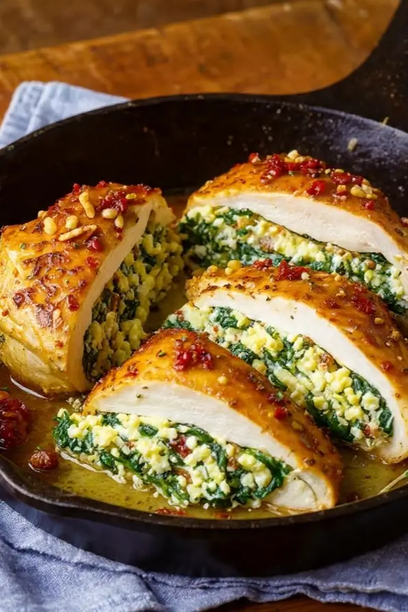 Dried Tomato Spinach Cheese Stuffed Chicken