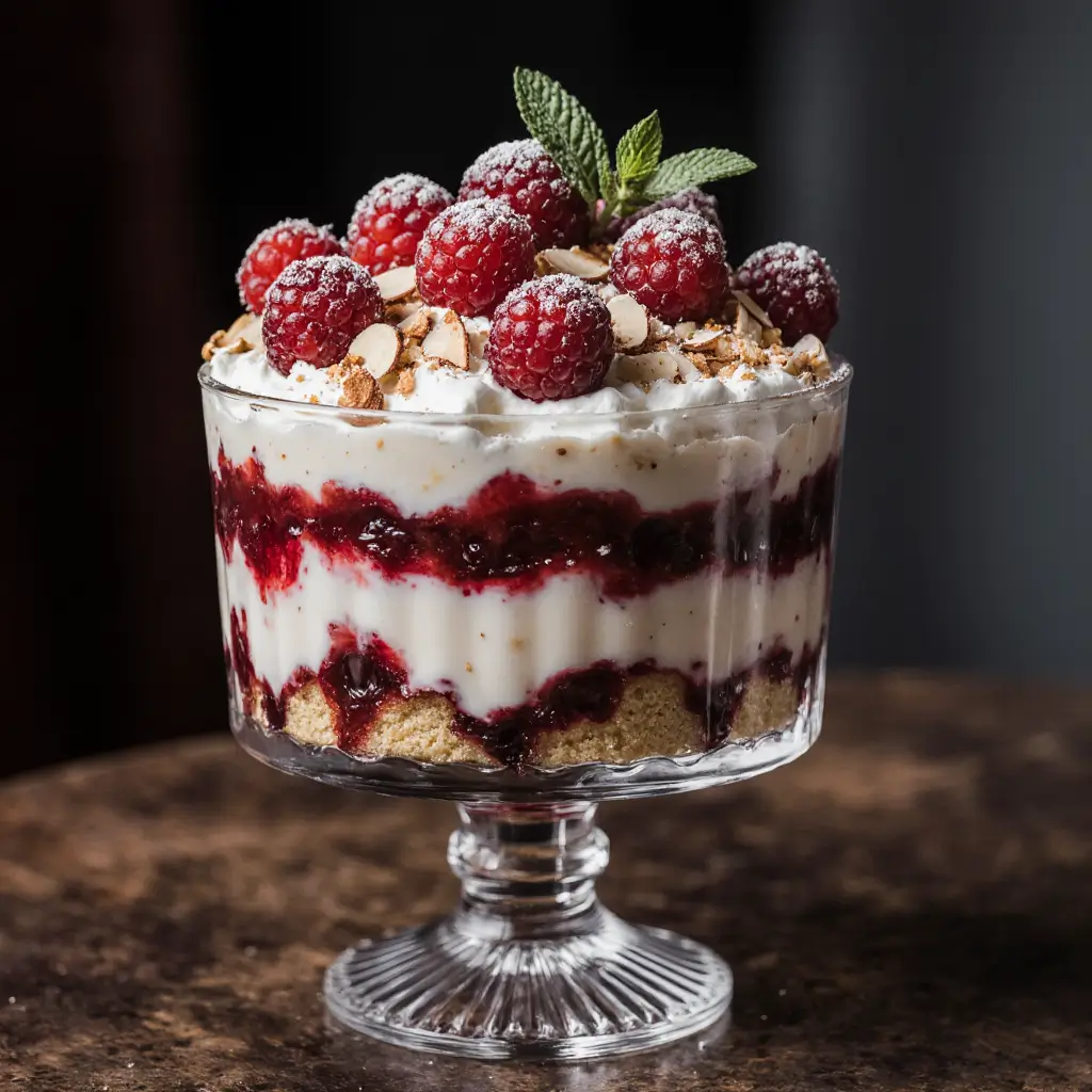 raspberry almond trifle