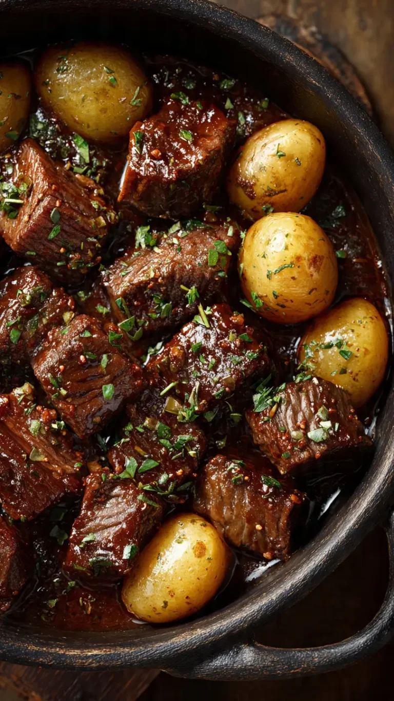Slow Cooker Garlic Butter Beef Bites with Potatoes
