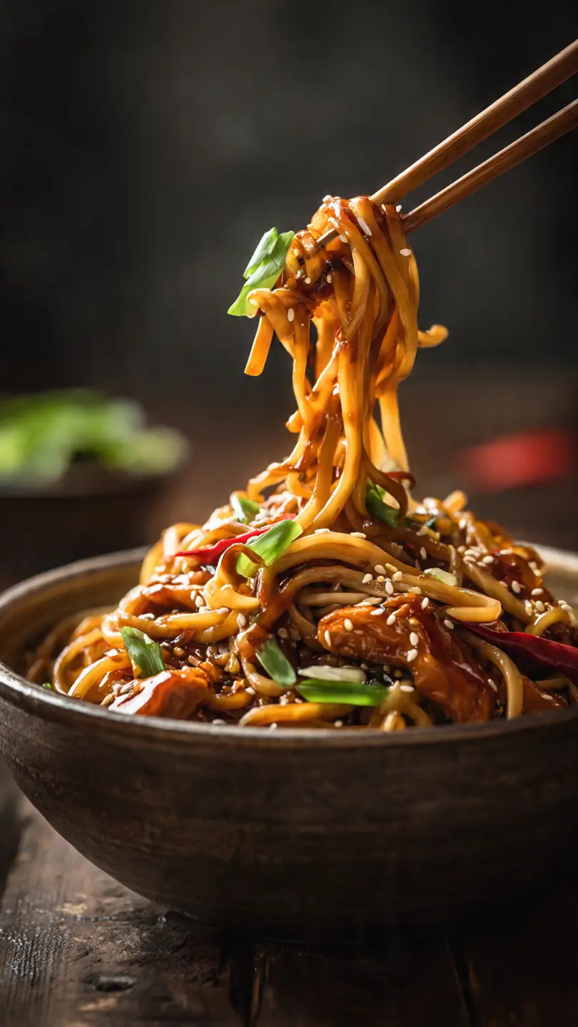 sticky garlic chicken noodles