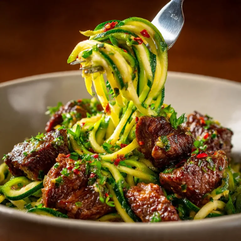 Zucchini noodles with steak and herbs