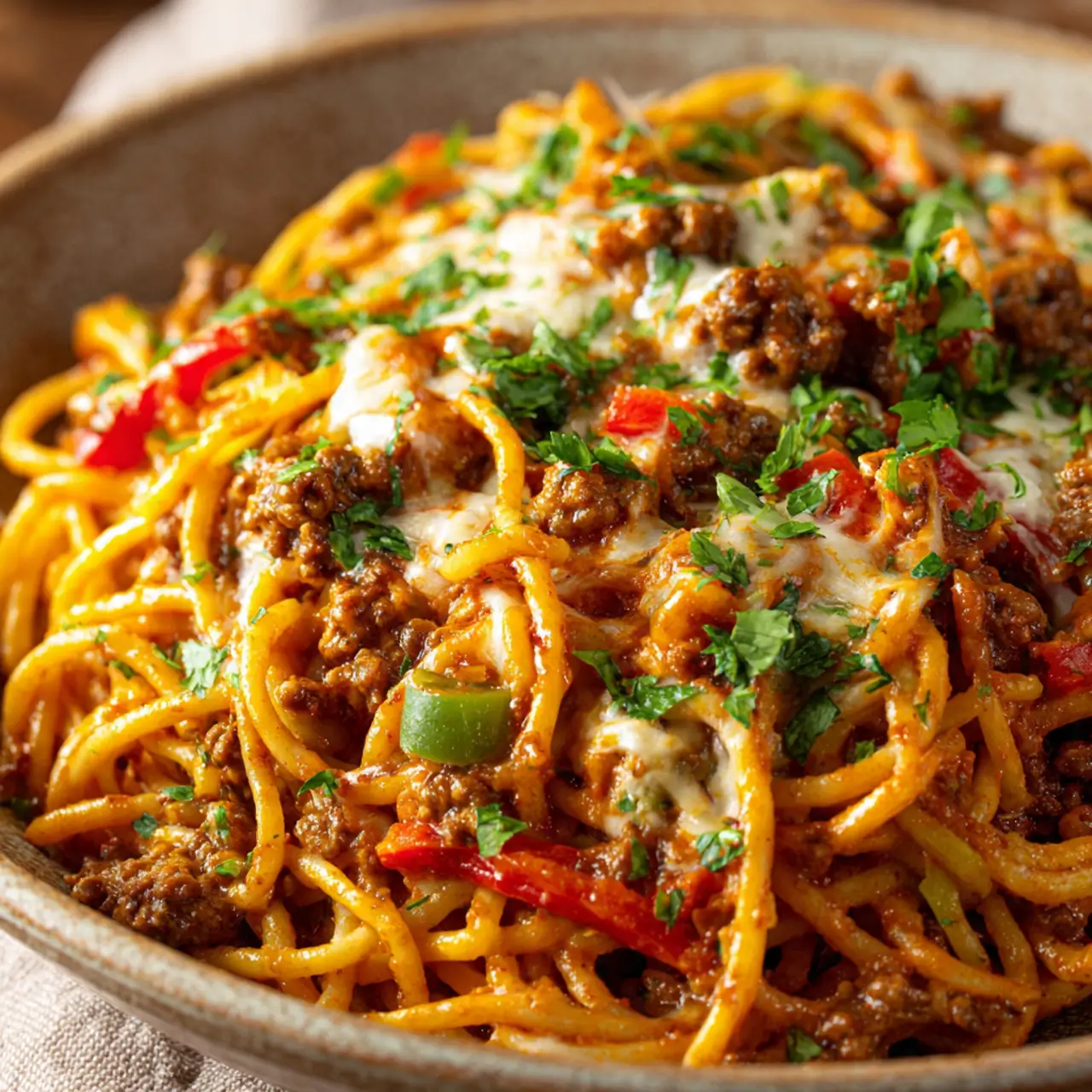 Creamy Cajun Beef Spaghetti
