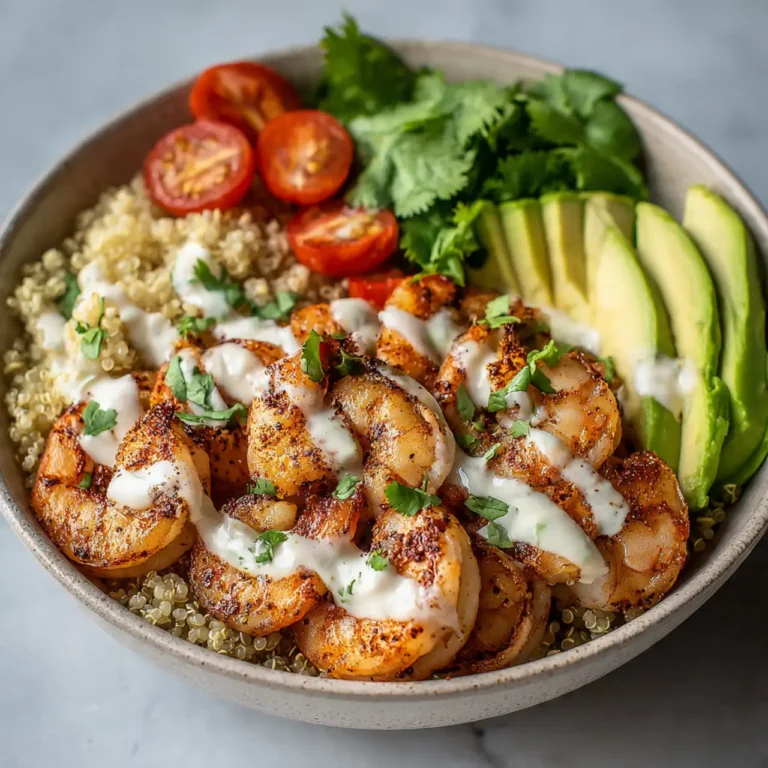 Grilled Shrimp Bowl with Avocado & Creamy Garlic Sauce – Easy